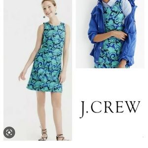 J. Crew A line midi dress. Jacquard fabric green and blue. Size 6. EUC